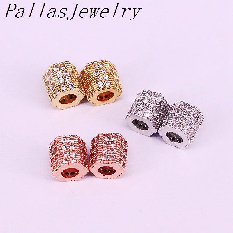 

10Pcs Clear CZ Micro Pave Hexagon Tube Spacer Beads, Cubic Zirconia Hexagon Tube Beads, Bracelet Beads