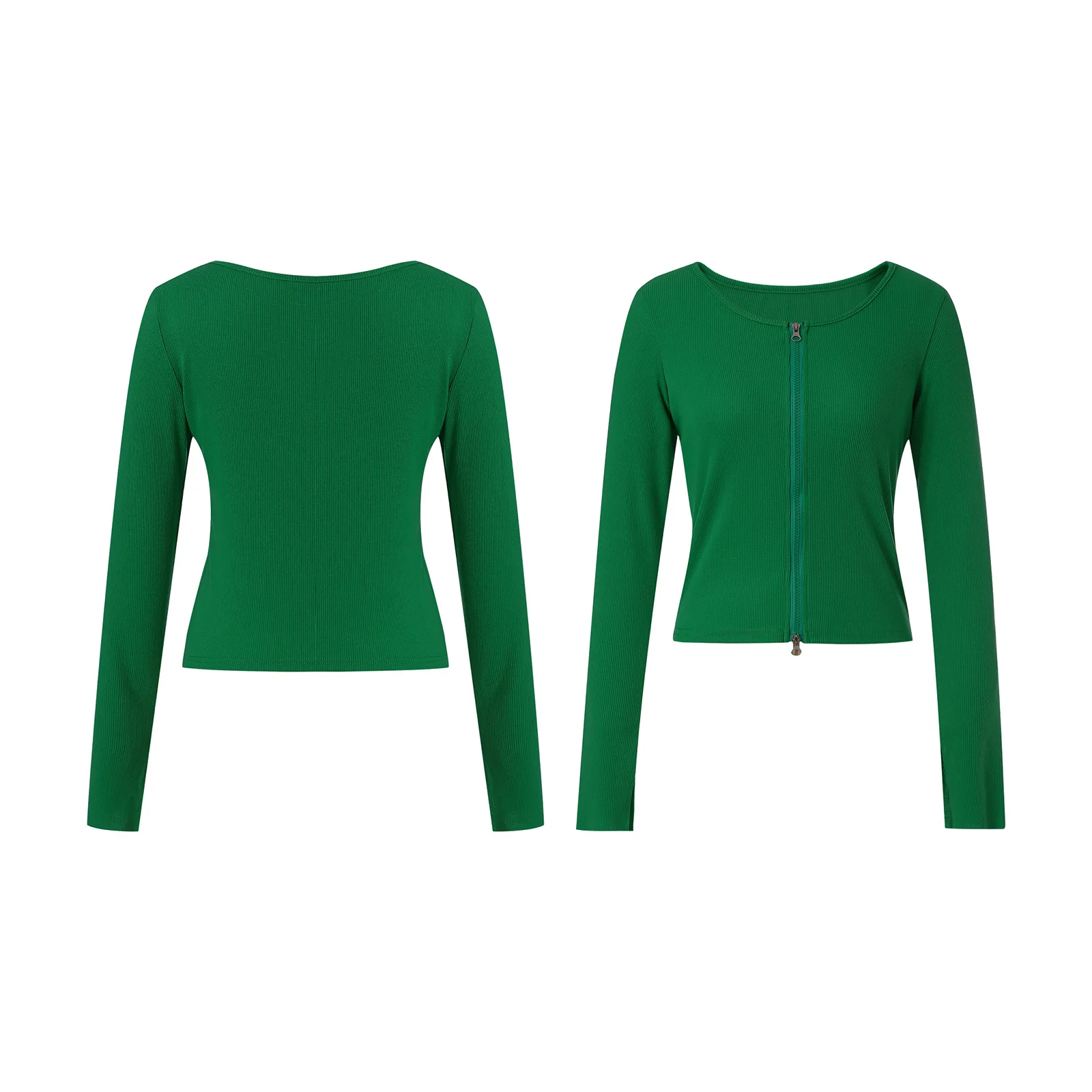 

Women Sexy Crop Tops, Adults Autumn Solid Color Long Sleeve Round Neck Zipper T-shirt