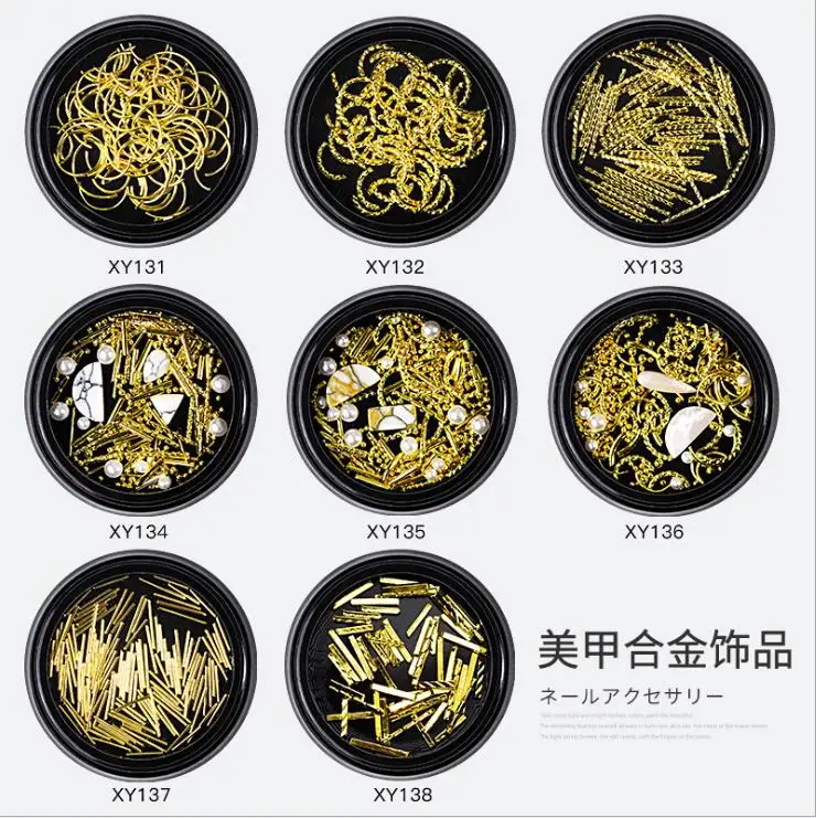 

2020 ins ногти 3D золотой дизайн ногтей металлический смешанный витой изогнутый стержень полосы искусственные украшения для маникюра Подвески драгоценные камни