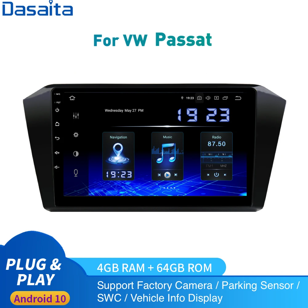 Dasaita Android 10 автомобильное радио GPS для VW Passat мультимедиа 2016 2017 2018 2019 b8 2 Din DSP HD IPS 1028*720