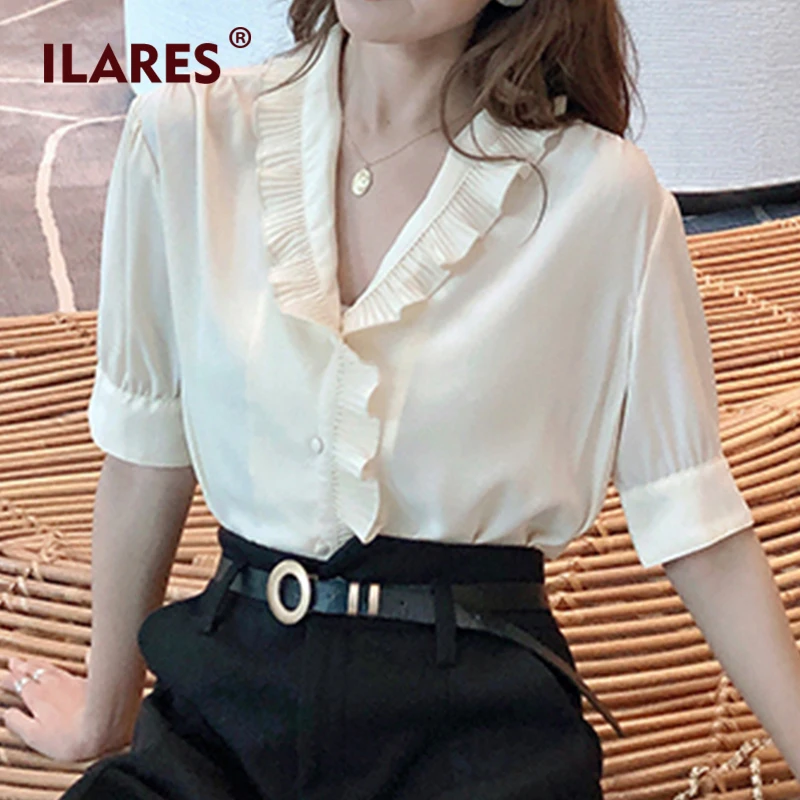 ILARES женская блузка плюс размер рубашка элегантная Ретро стиль короткий рукав