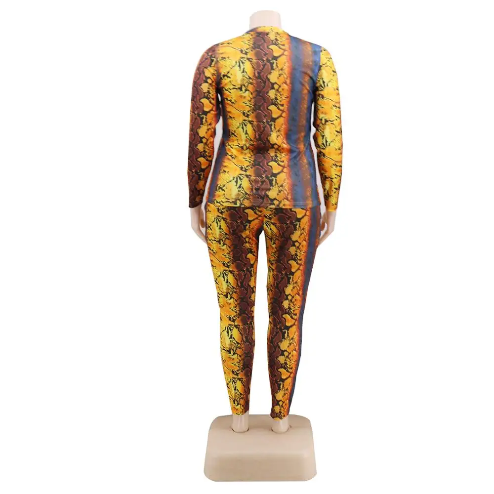 

New African Dresses Fashion Africa Clothing Elastic classic Snakeskin Print Leisure Blouse + Trousers 2-Piece Set Super Size 5XL
