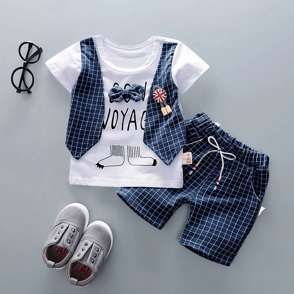 

Summer Toddler Baby Boys Clothes Sets Gentleman Bow T-shirt Tops Short Pants Kids Outfits Children's Suit Boy Casual Clothing