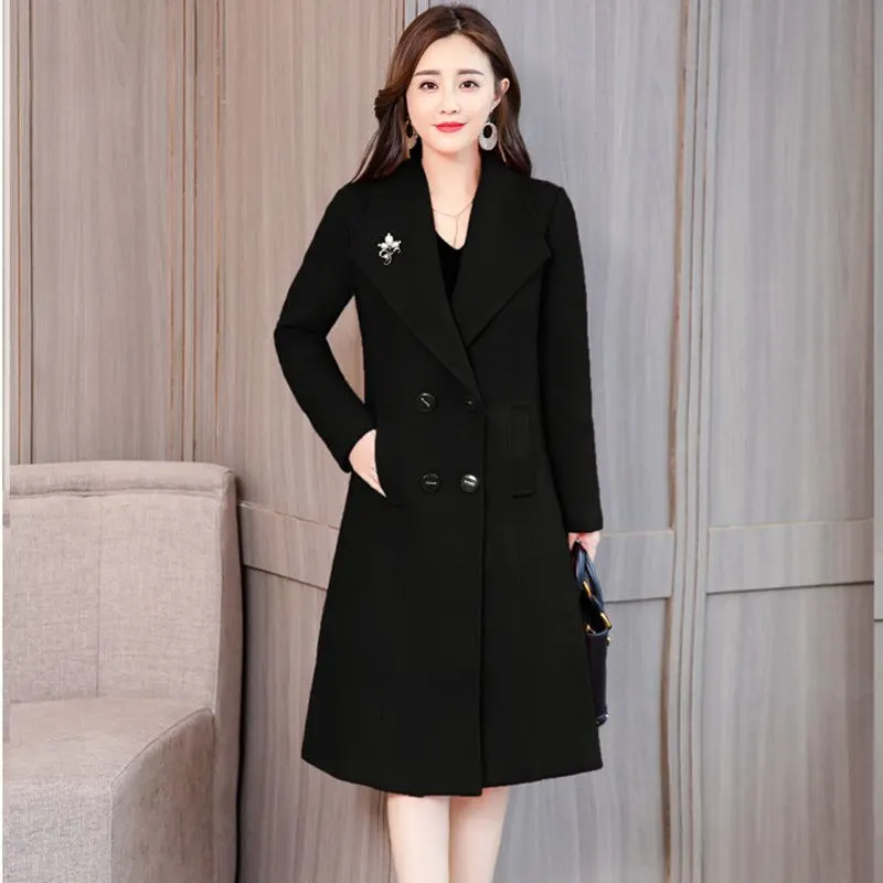 Женское свободное шерстяное пальто сезон осень-зима 2020 двустороннее кашемировое