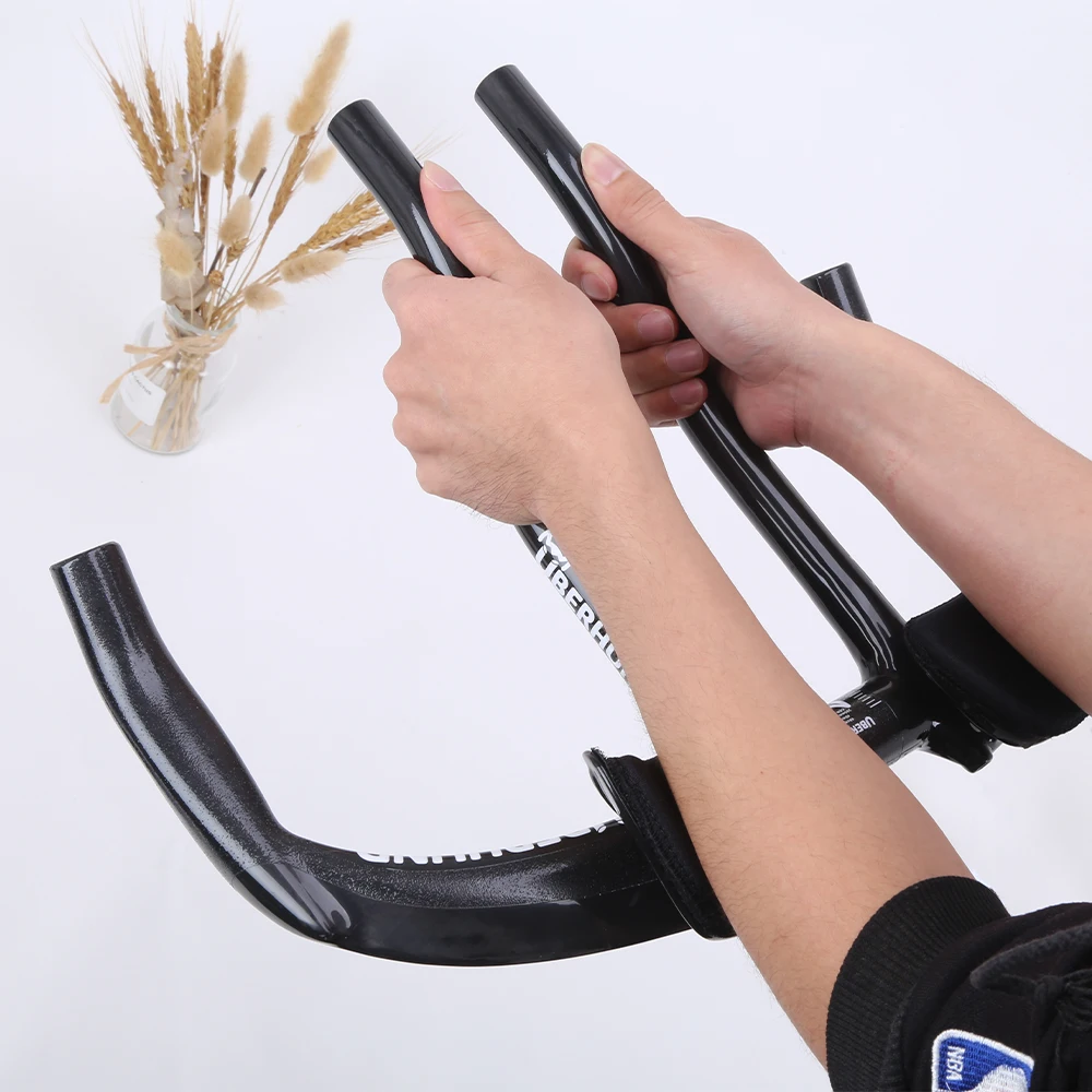 Дешево EC90 глянцевый руль из углеродного волокна для дорожного велосипеда 400x31,8 мм, углеродный удлиненный отдых, руль TT для пробного времени, велоси...