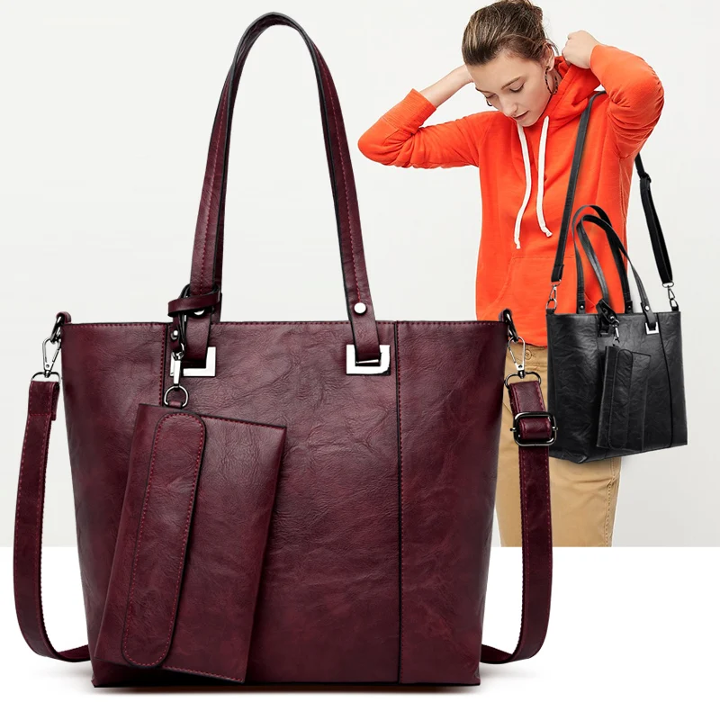 

Повседневные женские сумки и кошельки, 2 комплекта, кожаная сумка-тоут, женские большие дамские сумки, брендовые сумки на плечо для женщин, ж...