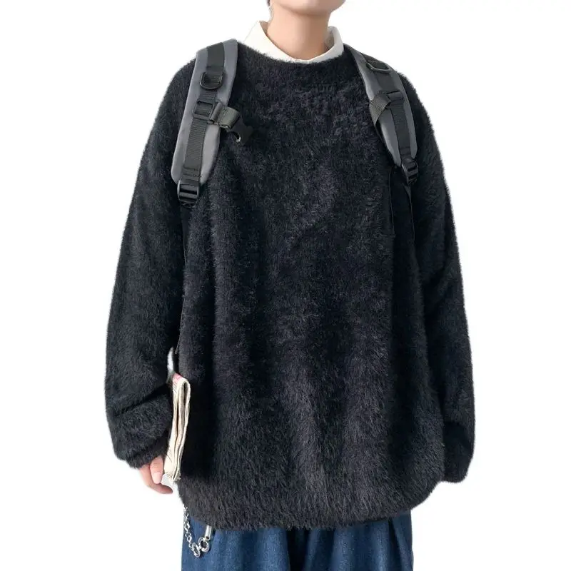 2021 Men's Coat Mohair Sweater New Round Neck Long Sleeve Solid Color Autumn Winter Streetwear Tidal Current The Price Of | Мужская