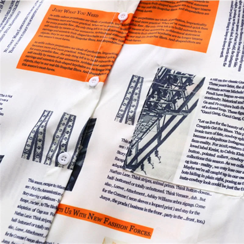 Женская шифоновая блузка с принтом в виде газет длинным рукавом винтажные топы