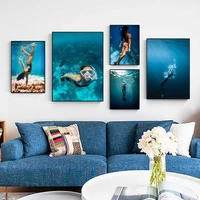figure oil painting blue ocean diving goddess poster gift painting canvas painting living room corridor home decoration mural