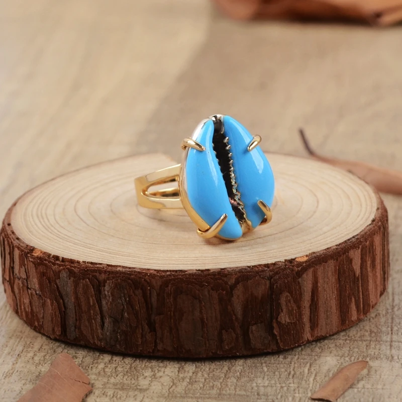 Модные кольца натуральный Каури Shell с золотым и серебряным покрытием высокого