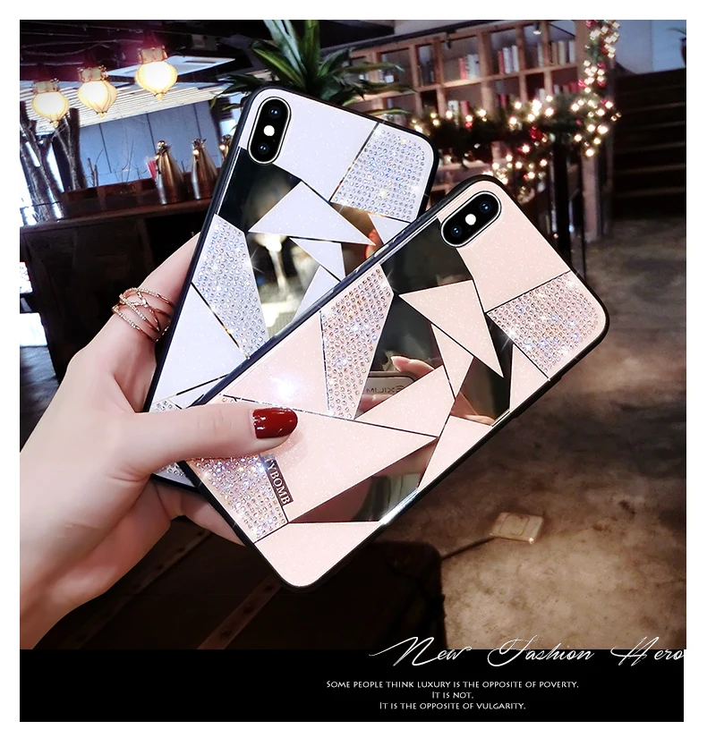 ONEPLANT роскошное творческое зеркало ромб чехол для iPhone X XR XS MAX 6 S Чехол для iPhone 7 8 Plus Модный чехол для бурения воды