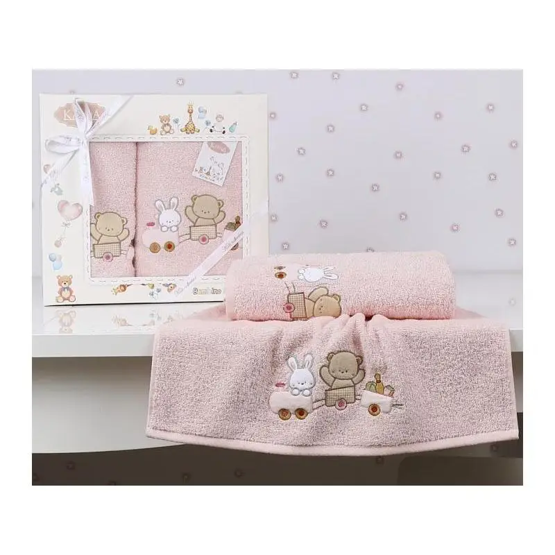 Набор полотенец KARNA BAMBINO TRAIN розовый 2 предмета| |