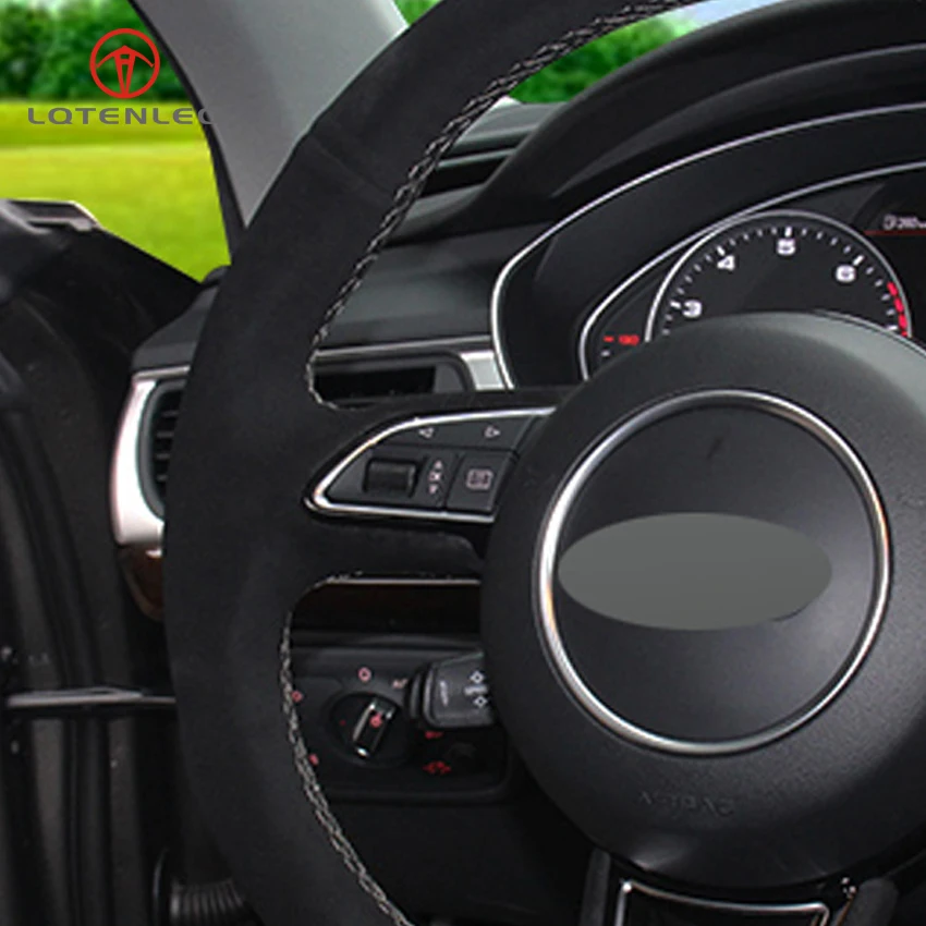 LQTENLEO черная замша ручная строчка для Audi A1 A3 A4 2015 2016 A7 2012 2018 S7 2013 RS7 2014 2015|steering wheel