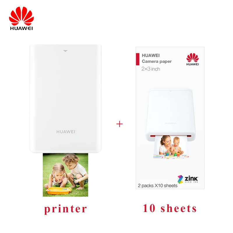 printer 10 sheets HUAWEI фотопринтер AR Карманный принтер безчернильный Мини Bluetooth беспроводной 300 точек/дюйм принтер ручной аккаунт DIY альбом дневник - Цвет: printer 10 sheets