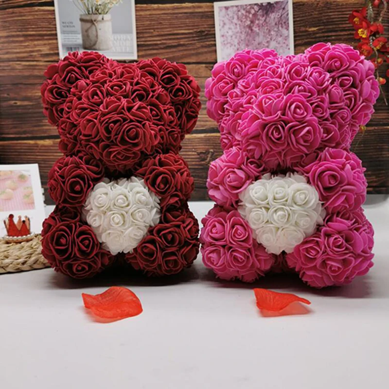 Мишка Тедди с розой 25 см милые цветы из пенопласта подарок на свадьбу День