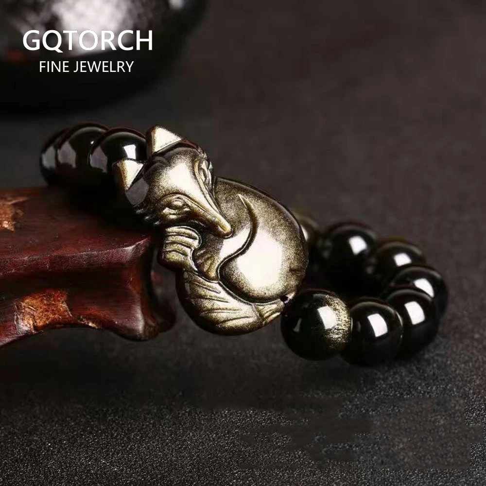 Браслеты с натуральным камнем золотой обсидиан бисерный Лисий браслет для