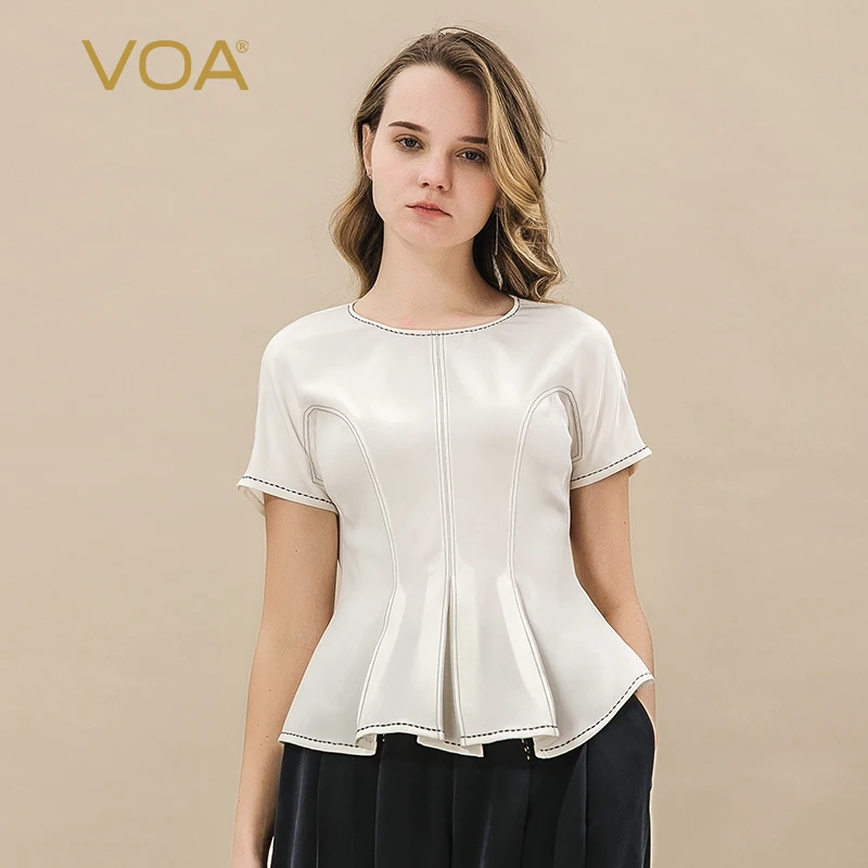 Женская шелковая футболка VOA с круглым вырезом и коротким рукавом облегающий топ