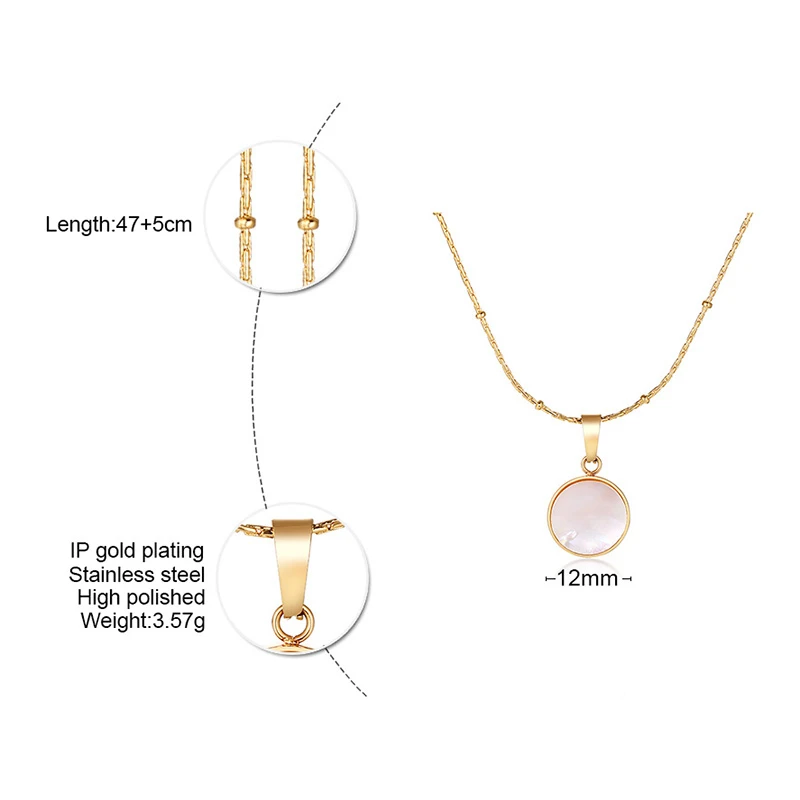 Elegant Geometric Shell Small Pendant Necklaces for Women Party Jewelry with Gold Color Stainless Steel K 18 Tag Accessory | Украшения и