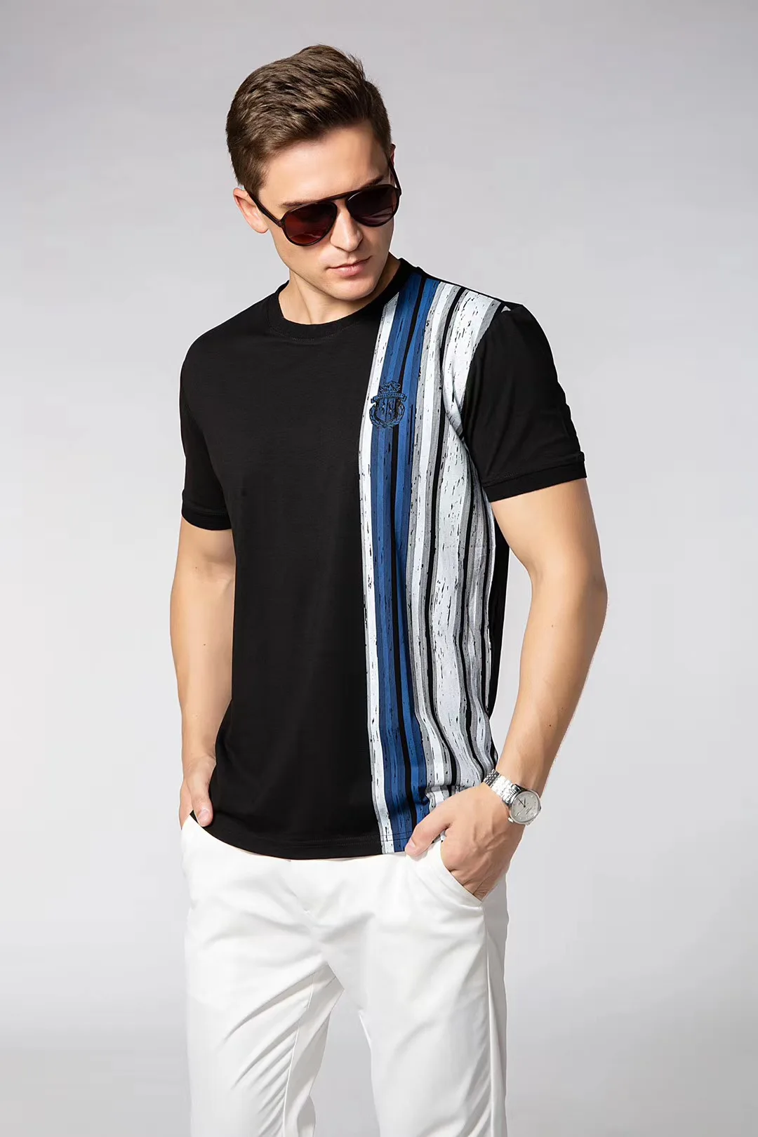 

T-shirt men BILLIONAIRE cotton Short sleeve shirt 2021 summer new o-neck Casual embroidery England Breathable big size L-4XL