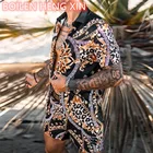 Мужской комплект из 2 предметов, гавайский костюм с принтом, рубашка с коротким рукавом и пуговицами, пляжные шорты, Повседневная Уличная одежда, лето 2021