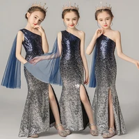 girl black sequined mermaid dress kids elegant gowns children sleeveless princess frocks girls wedding birthday party dresses