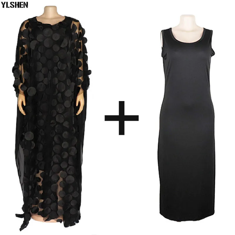 Style3Black 2pcs set Африканские платья для женщин Дашики кружевная африканская одежда Bazin Broder Riche вышивка блестками Robe Boubou Africain платье платья - Цвет: Style3Black 2pcs set