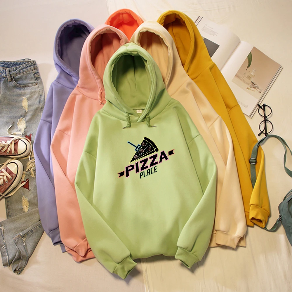 Худи женское оверсайз с принтом пиццы теплая уличная одежда в стиле Харадзюку