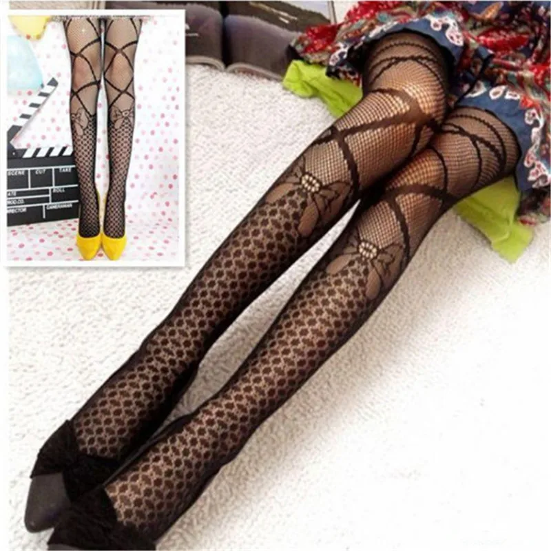 Новые модные сексуальные женские сетчатые чулки жаккардовые ажурные черные