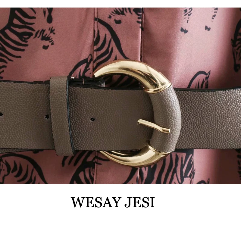 

WESAY JESI Women's Dress 2021 Fashion French Vintage V-neck Animal Print Leather Sashe Decoration Long Dress Long Sleeve Chic