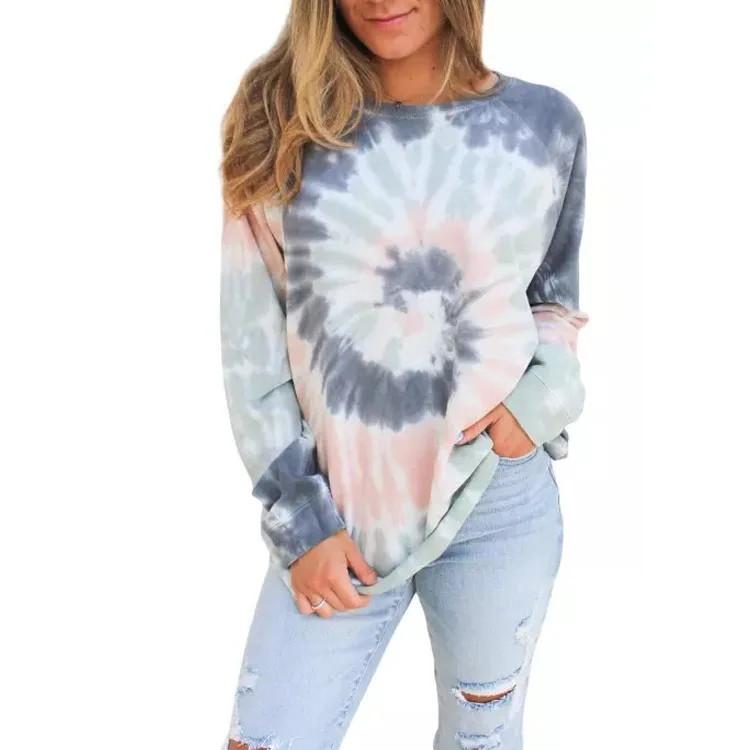 

Autumn and Winter New Style Tie-dye Printed Europe and America Hoodie Female Amazon Foreign Trade Crew Neck Long Sleeve Loo