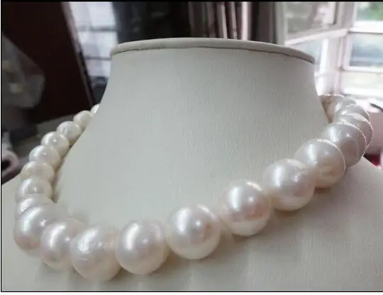 

HUGE 18"12-15MM NATURAL AUSTRALIAN SOUTH SEA GENUINE WHITE NUCLEAR PEARL NECKLACE Free Shipping