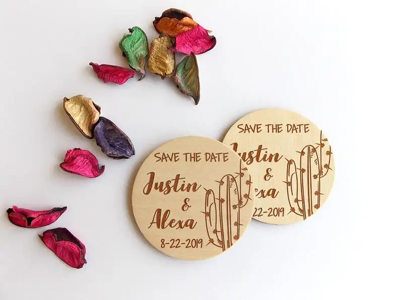 Кактус свадьба сохранить дату магнит пустыни Свадебные магниты на заказ дерево