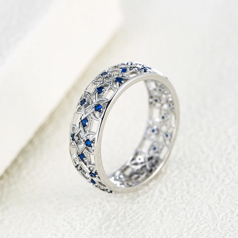 

Emmaya Classical Round Shape Ring With Tiny Blue Zirconia Decoration For Female Banquet Fashion Statement Exquisite Jewelry