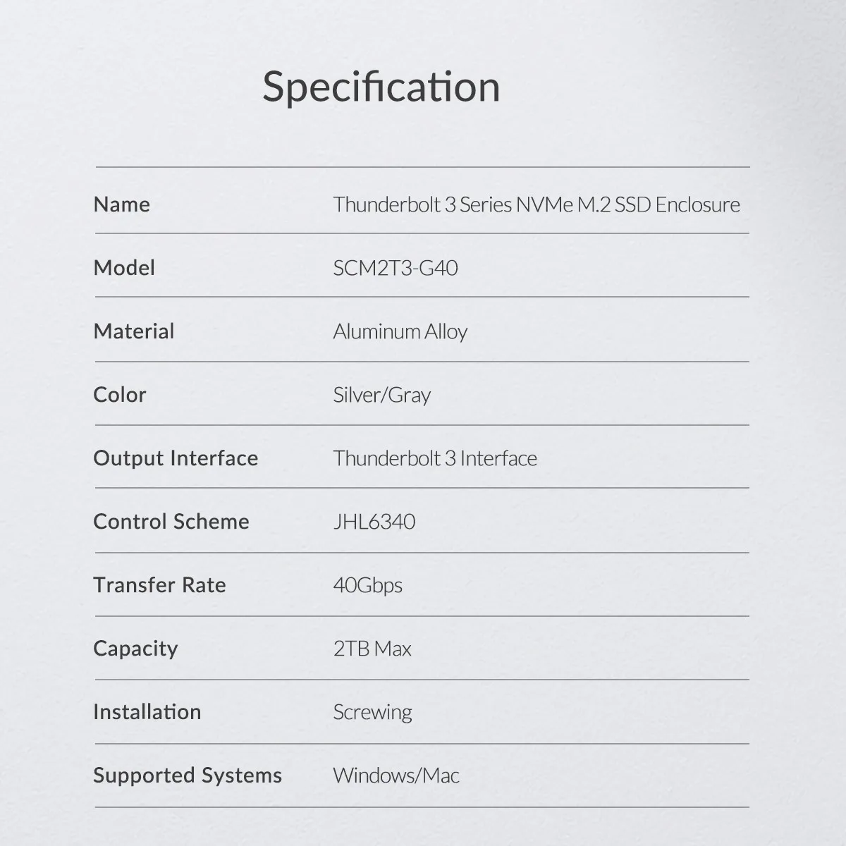 ORICO Thunderbolt 3 40 Гбит/с NVME M.2 SSD корпус 2 ТБ Алюминиевый USB C с 40 Гбит/с Thunderbolt 3 C до C кабель для настольного ноутбука