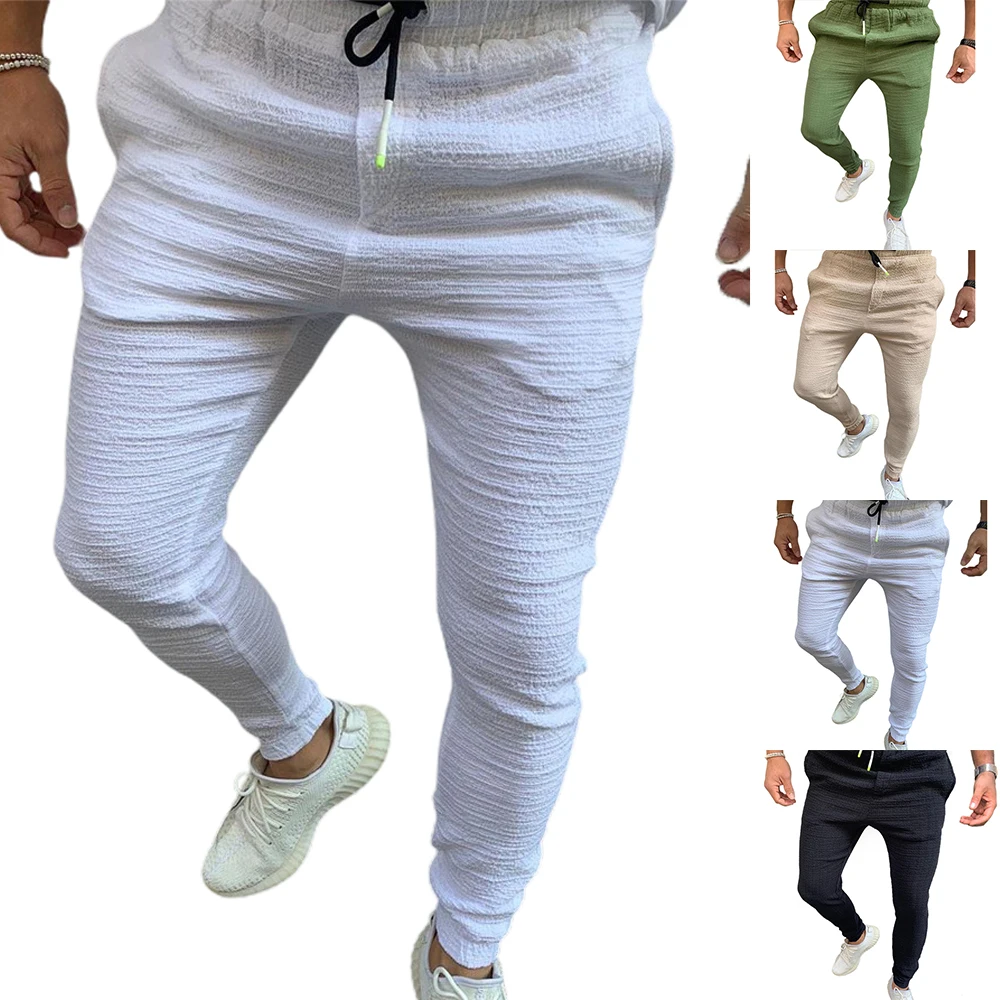 

Lace Up Long Pants Men Clothing Solid Color Casual Plus Size Skinny Trousers Bottoms Fashion streetwear