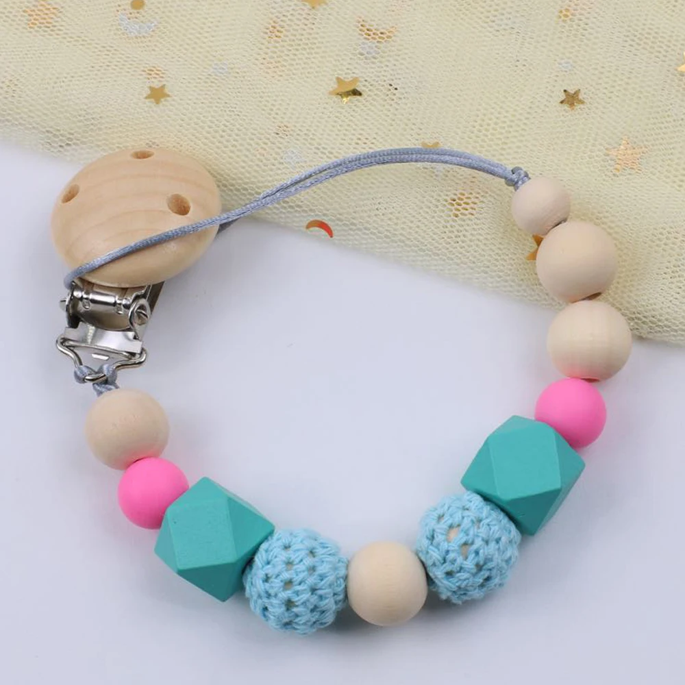 

Explosion baby wooden silicone molar toy round ball traction chain nipple clip