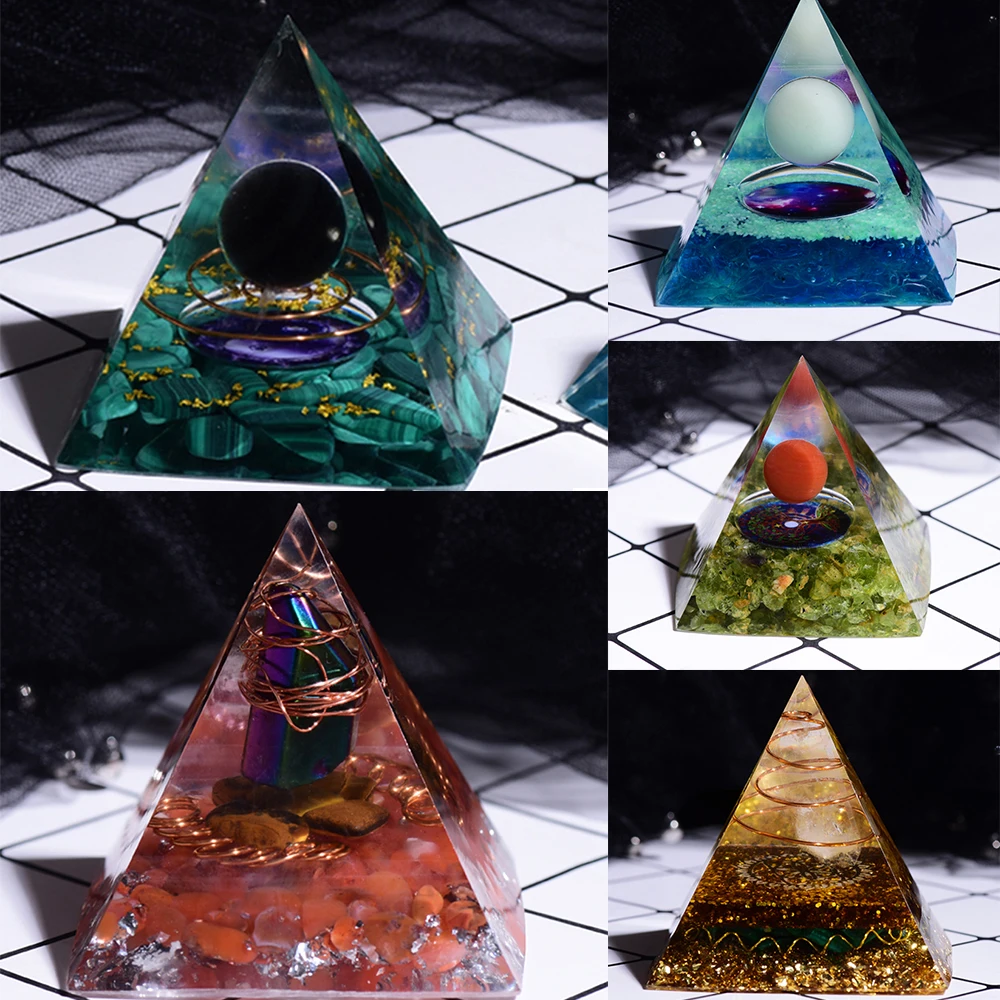 

Crystal Pyramid Orgone Pyramid with Sphere Balancing Chakra Reiki Healing Crystals Stones Resin Pyramid Meditation Decor Crafts