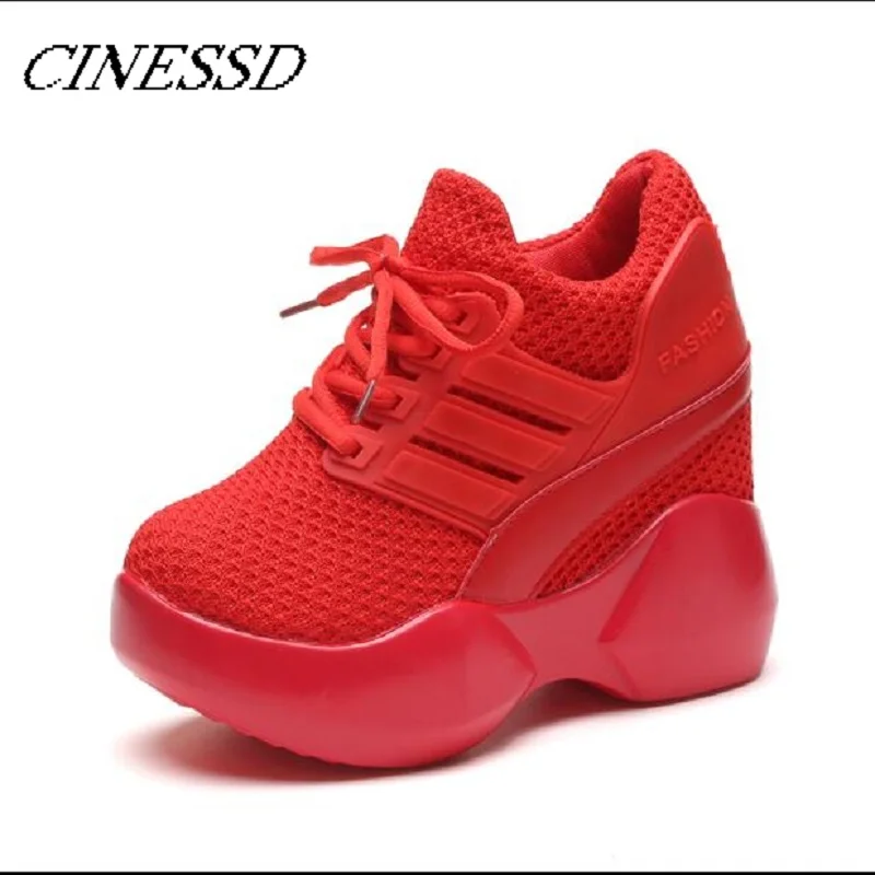 

Spring 2019 new super high heels 12cm platform single shoes fashion knitted breathable height inside all-purpose women's shoes