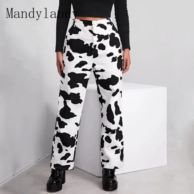 

Mandylandy Long Pants Spring Autumn Loose High Waist Button Straight-Leg Pants Women's Casual High Waist Tie-Dye Printed Pants