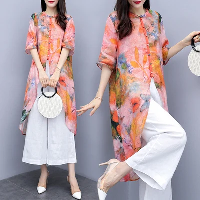 Женские свободные брюки из двух частей топ с принтом и широкие повседневный