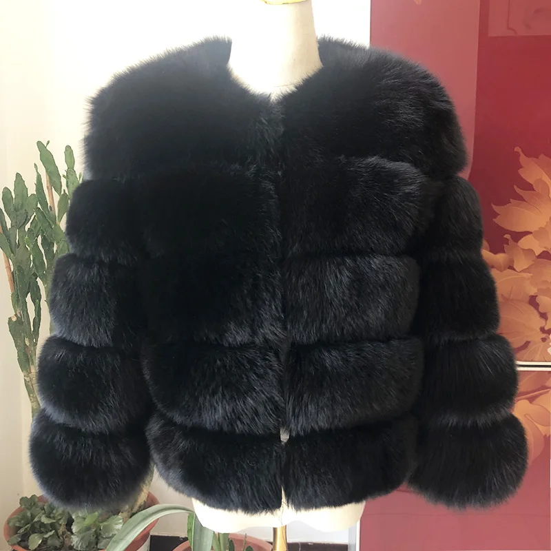 Black Новинка, стильное пальто из натурального меха, натуральный мех, куртка для женщин, зимняя теплая кожаная шуба из лисьего меха, Высококачественный меховой жилет - Цвет: Black