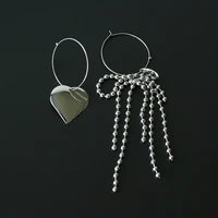titanium asymmetric heart beads drop earrings women stainless steel jewelry punk party runway t show classic gothic japan