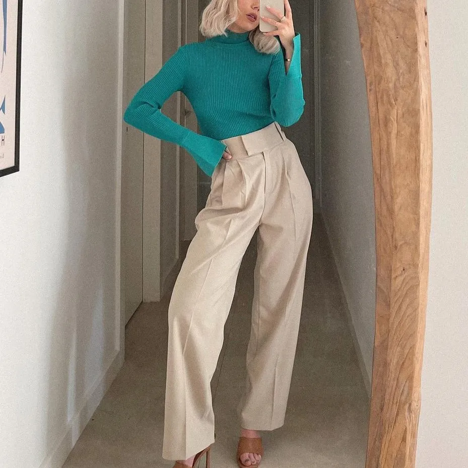 

Однотонные длинные брюки MEIYANGYOUNG на молнии для женщин, офисные женские драпированные прямые брюки, весенние шикарные элегантные брюки, модн...