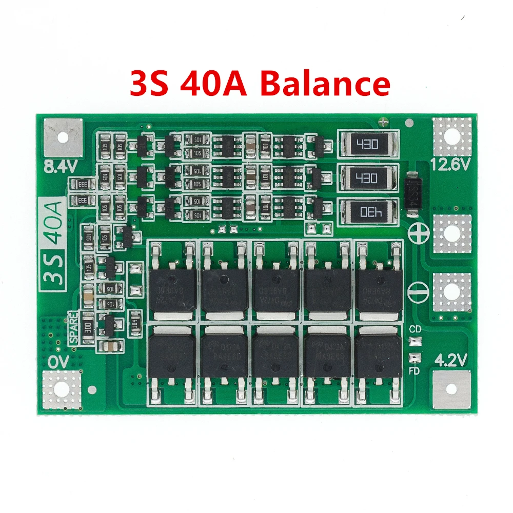 Защитная плата 3S/4S 40A/60A 18650 BMS для зарядки литий ионных батарей двигателя