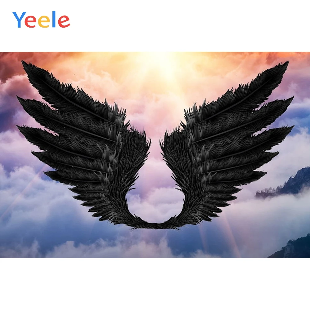 Фон для фотосъемки с черным крыльем ангелом небом облаком детским портретом
