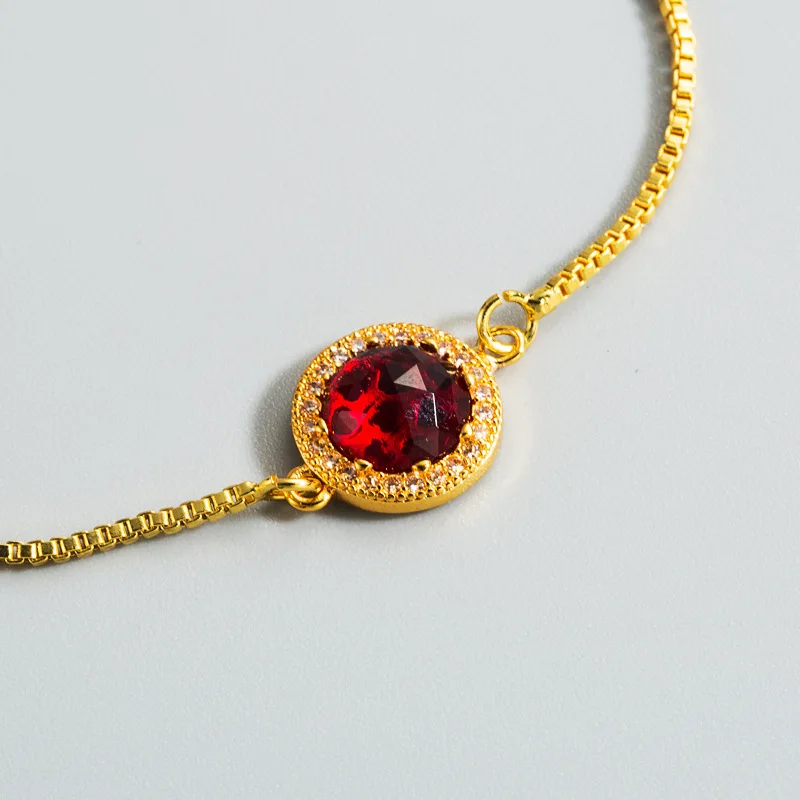 

Vintage Female Green Blue Red Bracelet Dainty Gold Color Bracelets For Women Charm Round Zircon Stone Party Chain Bracelet