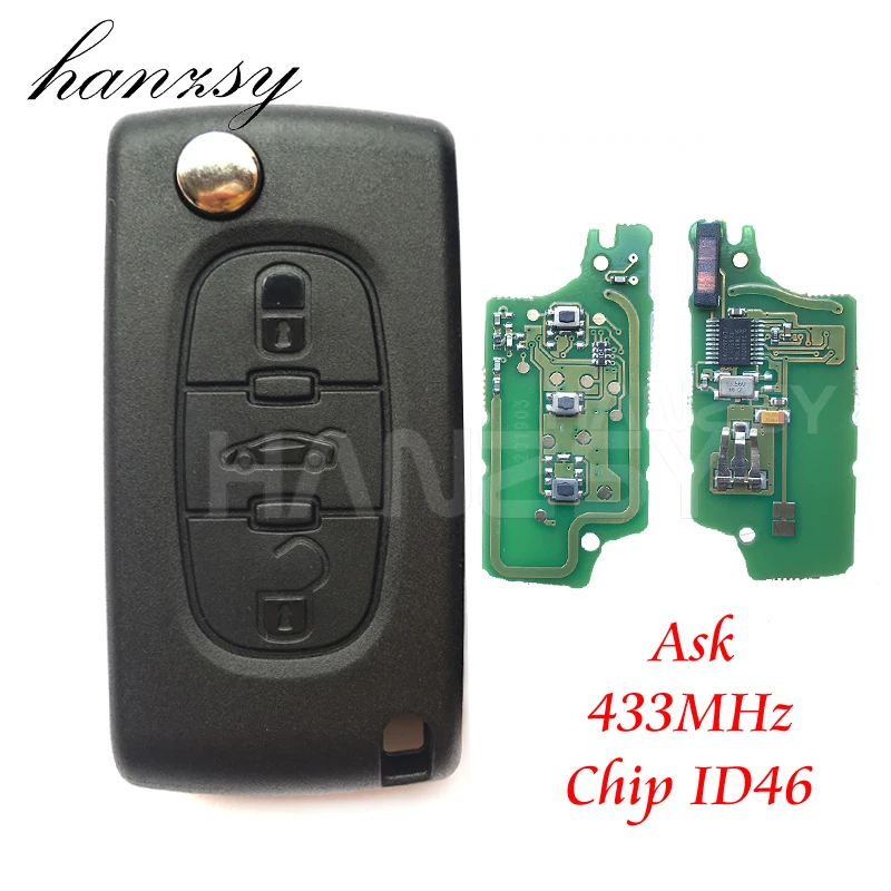 3 кнопки 433 МГц раскладной складной ключ для Peugeot 307 308 207 208 408 Partner ASK чип ID46