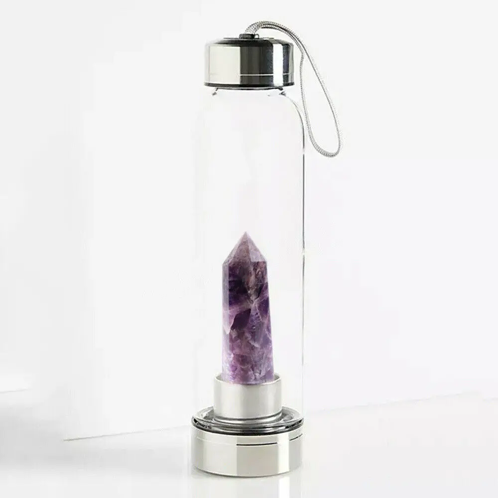 Dream Amethyst 500 мл, бутылка для воды из натурального кварца, кристалл, камень, обелиск, натуральная энергия, гравий, драгоценный камень, стеклянная чашка, для спорта на открытом воздухе, дома, подарок - Цвет: Dream Amethyst