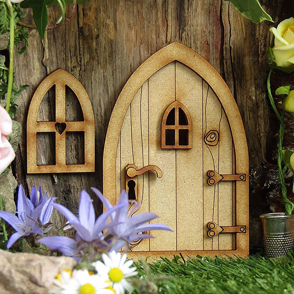 

3D Wooden Fairy Garden Door Dollhouse Door Wooden Door Craft Kit DIY Door Decoration Miniature Fairy Garden Door