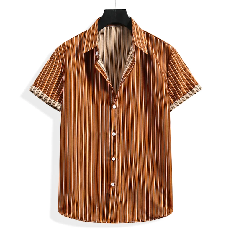 

ICCLEK2021 Summer New Men's Short-sleeved Striped Flower Shirt Foreign Trade Printing Casual Fashion Cardigan Beach Shirt